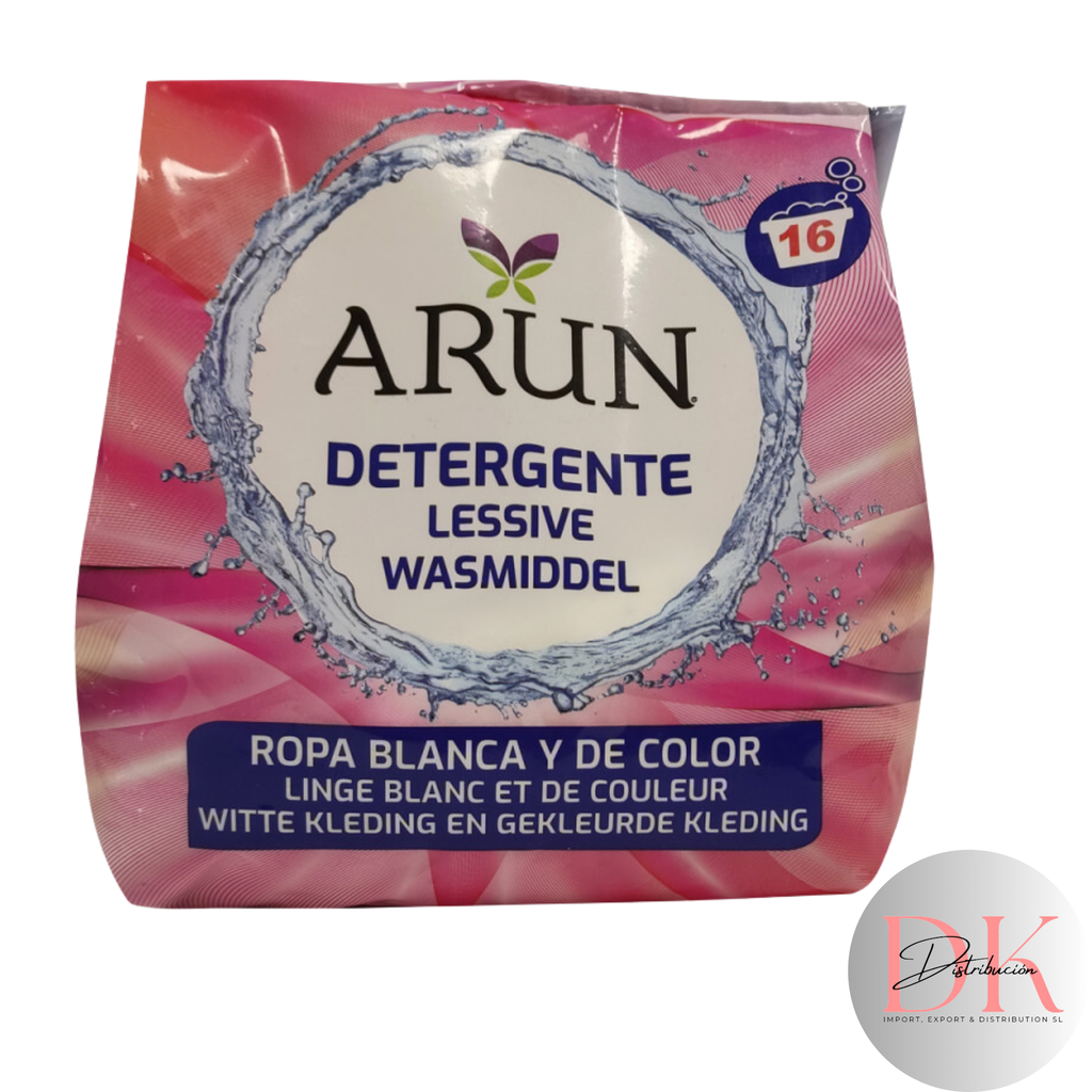 Arun detergente en polvo 16 dosis 1 kg. Ropa blanca y de color.