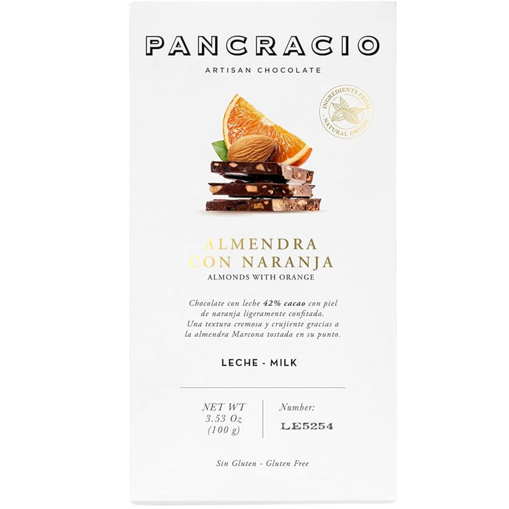 Pancracio- Tableta Almendra con Naranja- Chocolate Leche