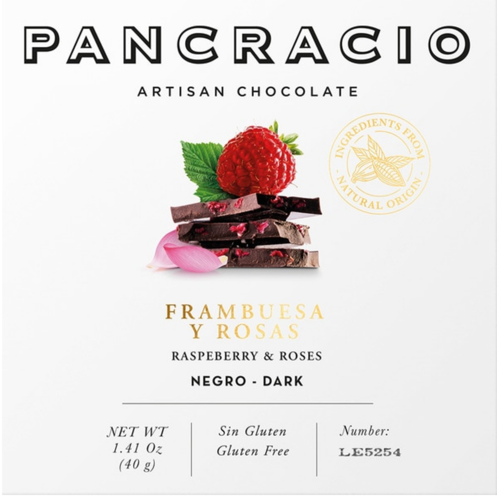 Pancracio- Mini Tableta Intense Frambuesa y Rosas- Chocolate negro