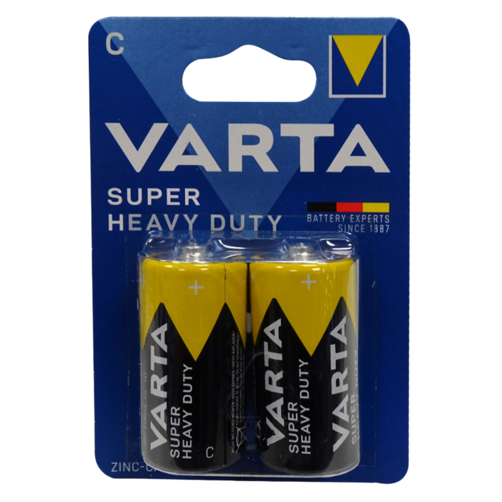 Varta pilas 2 u. C zinc carbón R14 1.5 V minibox.