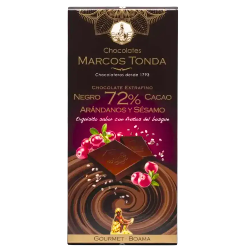 chocolate Negro Arándanos y Sésamo gourmet tableta 100g