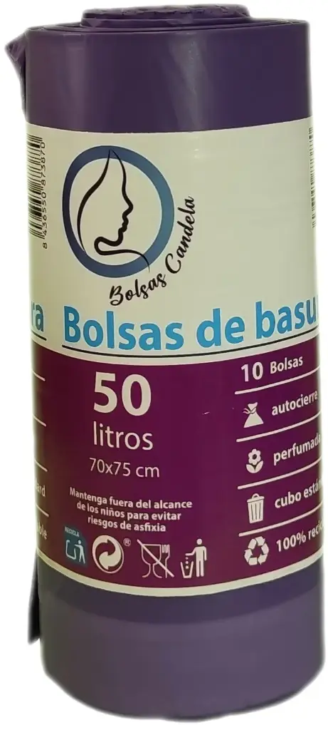 Candela Bolsa de basura 50L 70x75 10u autocierre perfumado lila