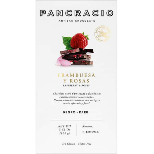 [PT61] Pancracio- Tableta Frambuesa y Rosas- Chocolate Negro