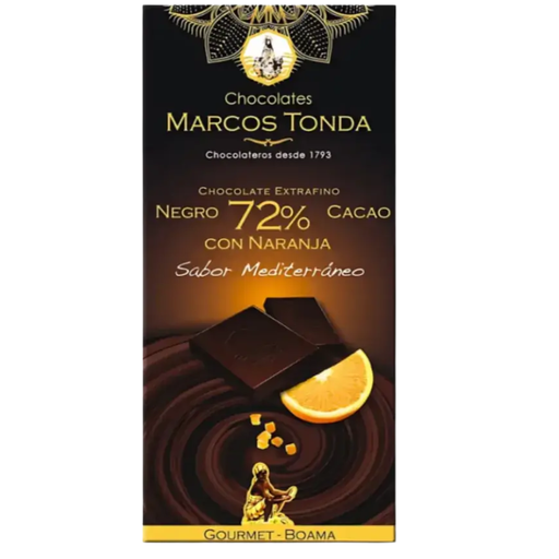 [2024] chocolate Negro 72% Cacao Con Naranja gourmet tableta 100g